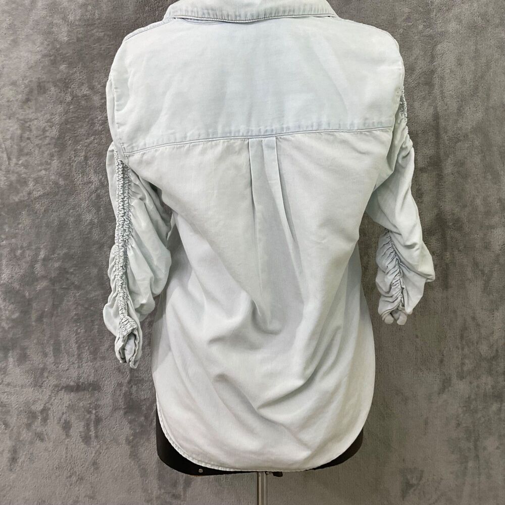 VERONICA BEARD Porta Chambray Pearl Snap Blouse size 4 Light Blue Rushed slv - Picture 3 of 10